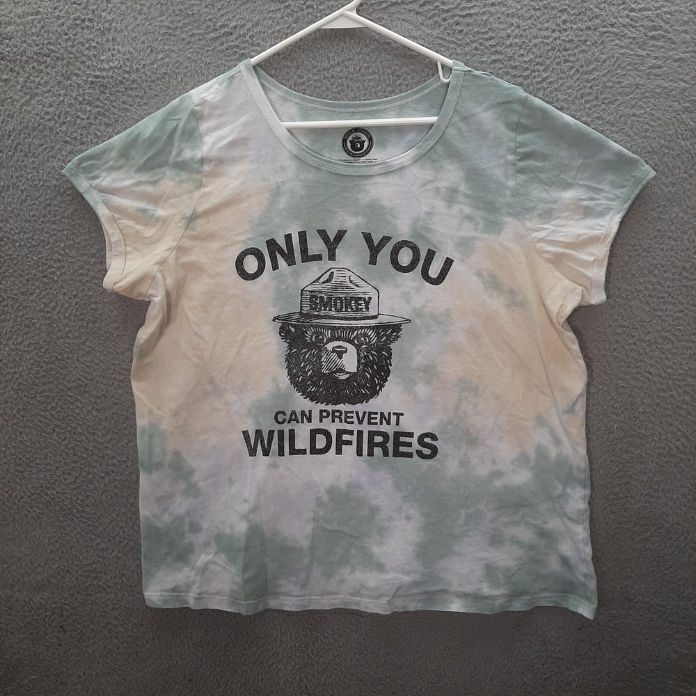 Smokey The Bear Shirt Womens 2 Multicolor Tie Dye Tee Outdoors Camping Hiking